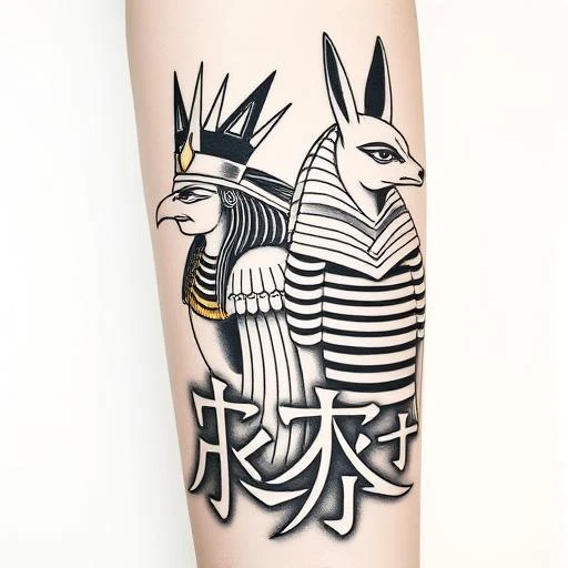 Anubis & Kitsune: Balance of Life & Wisdom

Or

Egyptian-Japanese Fusion: Geometric Mythology

Or

Cultural Fusion T